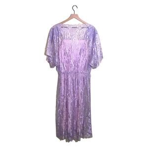 VNTG 80s lace overlay dress fairy core girlhood core cottage core